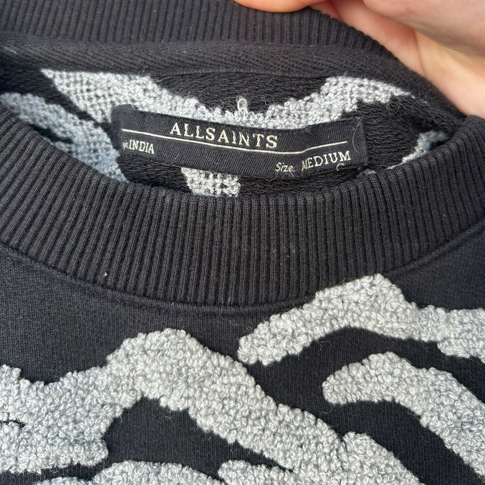 All Saints Long Sleeve Zebra Stripe Crewneck Sweatshirt - Size Medium - Black - Picture 7 of 9